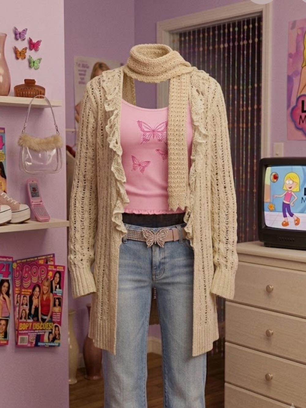 ✨Lizzie Mcguire Vibes Y2K Vintage Open-Knit Belted Women's cardigan Sweater